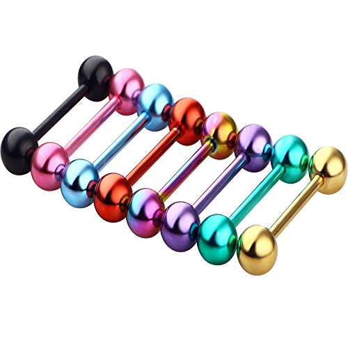 TIANCI FBYJS 8pcs Surgical Steel Hypoallergeni 14G 16mm Tongue Rings Nipple Straight Barbells Surgical Steel Body Piercing Jewelry (Tongue Ring 8pcs 16mm)