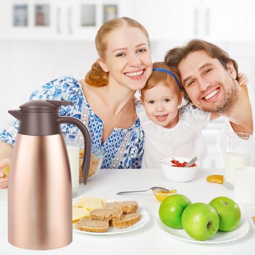 Image of 68oz Thermal Coffee Carafe, 2 Pack Airpot Insulated Coffee Urns Stainless Steel Vacuum Thermal Pot Dispenser for Coffee, Hot Water, Tea, Hot Beverage - Keep 12 Hours Hot, 24 Hours Cold (Rose Gold)