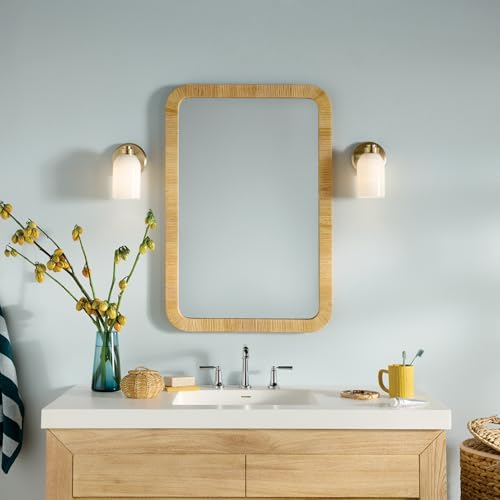 Image of Kichler Shae 1-Light Bathroom Wall Light, Champagne Bronze | White opal glass wall light for bathrooms, hallways and mirrors (5 inch x 8.25 inch), 55200CPZ