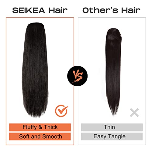 Seikea 28" Ponytail Extensions Drawstring Long Straight Fake Pony Tail Natural Soft Clip In Hair Extension Synthetic Heat Resistant Hairpiece - Black Brown #TOP2