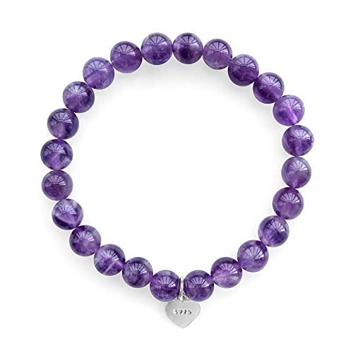 Image of Positive Lady Natural Amethyst Bracelet 16.5 17.78cm with 925 Sterling Silver Angel Wing Cross Four Leaf Clover Heart Rubber Charm 6mm bead Healing Crystal for Women Girl Handmade Adjustable, Stone