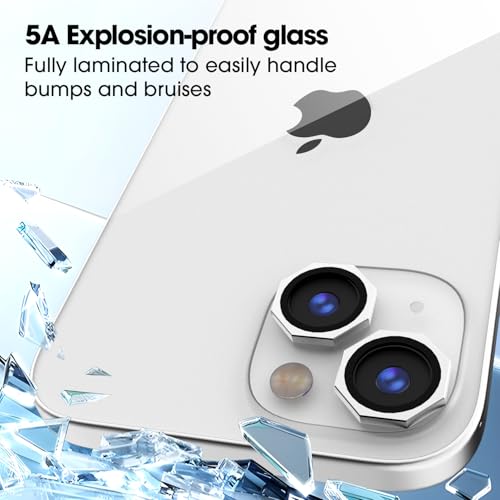 Image of GadgetBite Snaptra Octagon Lens Protector Compatible With iPhone 15 & iPhone 15 Plus - 9H Tempered Glass Camera Cover with Metal Ring, Scratch-Resistant,Camera Lens Protection - Silver