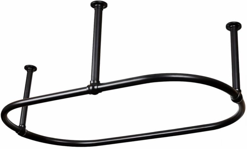 Oval Shower Curtain Rod for Clawfoot Tub, 3 Leg Adjustable Ceiling Mounted Shower Rail, Curved Stainless Steel Heavy Duty 360 Shower Rod for Bathroom Claw Foot Tubs - 150 x 70 cm (Black)