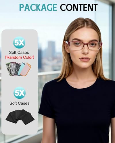 Image of Reading Glasses for Women, 5 Pack Blue Light Blocking Computer Ladies Readers Men with Spring Hinge +3.5x
