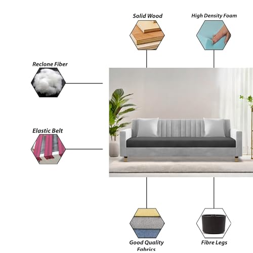 Image of Casaliving Garcia 3 Seater Sofa Set for Living Room (Black Grey Colour) Premium Fabric Sofa