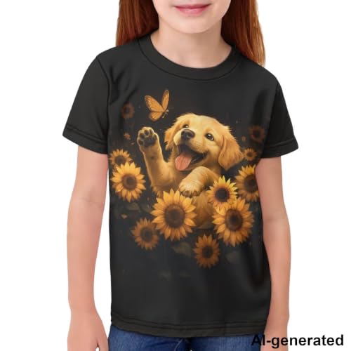 Image of Novelty 3D Graphic T Shirts for Kids Crew Neck Funny Animal Print Short Sleeve Girls Tshirts 3-16 Years
