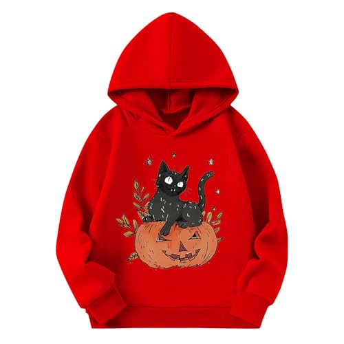 Girl Halloween Hoodies Cute Cat Pumpkin Graphic Long Sleeve Pullover Funny Hooded Fall Holiday Shirts