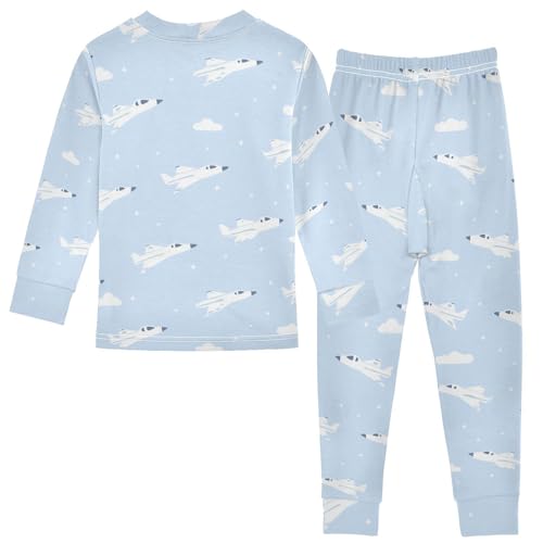 Fustylead White Aircraft on Light Blue Background Pajamas Cotton Sleepover PJ Set Long Sleeve Lounge Wear2