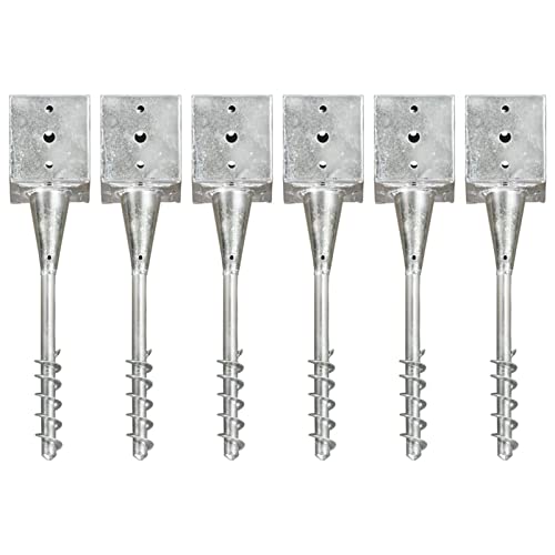 Brokky Ground Spikes 6 pcs Silver 12x12x56 cm Galvanised Steel-Ground Spike for Rotary Washing Line Parasol Cloth Airer Stand Base Rust Resistant Heavy Duty