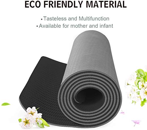 Image of IRIS Fitness Non Slip TPE Yoga Mat for Hot Yoga Pilate Gymnastics, Double Sided (72 inch x 24 inch x 6 mm, Free Size, Grey - Black)