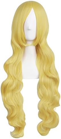 MapofBeauty 31 cali/80 cm długa naturalna objętość kanekalon włókno boczne grzywka Cosplay kręcone peruki (blond)