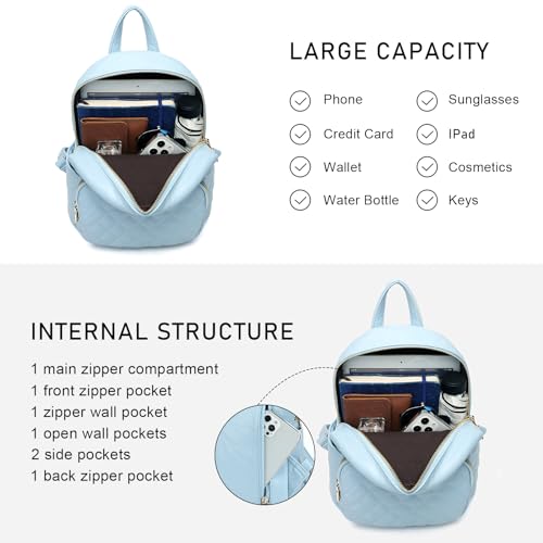 Image of Quilted Small Backpack for Women PU Leather Casual Handbag Daypack Purse | Stylish Quilted Design, water-resistant premium PU leather, matches all daily outfits, lightweight for everyday carry