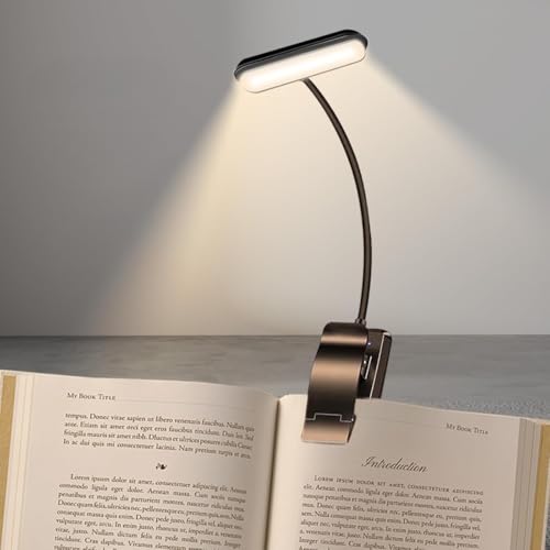 YverLand Lampada da lettura con clip a 5 LED, collo flessibile regolabile a 360°, 3 batterie AAA, lampada notturna portatile per letto, scrivania, studio dei bambini (3 batterie AAA NON incluse)