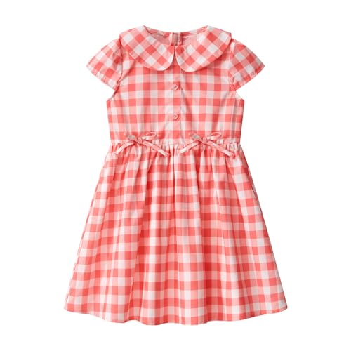 Little Bitty Girls Gingham Dress Sleeveless Checkered Peter Pan Collar Swing Kids Plaid Summer Sundress Party 2-7 Years2