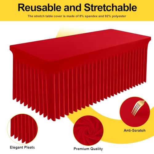 Image of Smiry 2 Pack Spandex Elastic Fitted Table Cloth Skirt for 6FT Table | Stretch Washable Table Cloth, Banquet Table Cover for Wedding, Party, Indoor & Trade Shows, (Red, 72Lx36Wx30H)