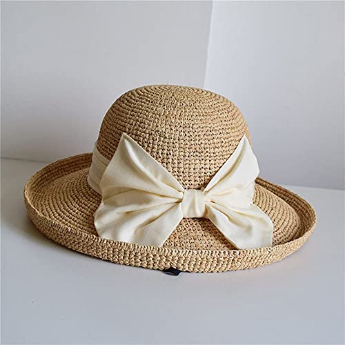 Chapeau de paille rétro à grand bord pour femme, capeline de plage vintage