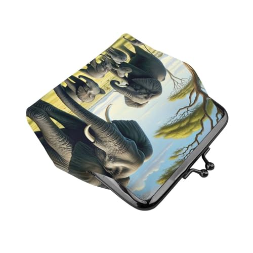 Pu Leather Buckle Coin Purse Elephants-In-Africa Girls Kiss-Lock Change Purse Wallets3