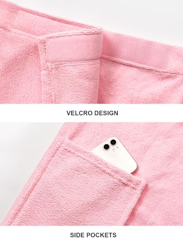 Knuffnee Damen Bademantel Frottee Sauna kilt Saunatuch Saunakilt mit Tasche und Klettverschluss Rosa S/M