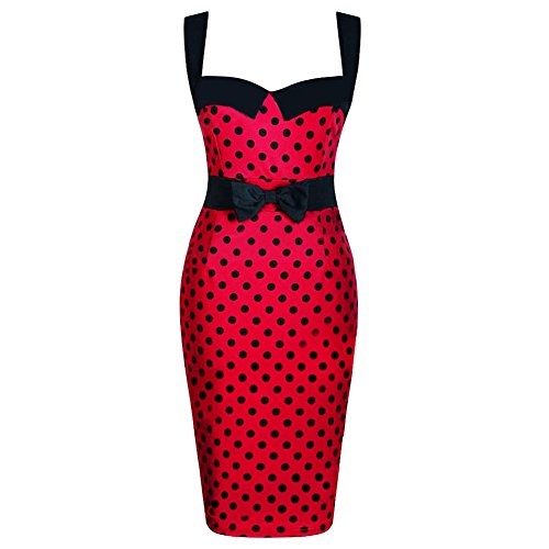 Shiratori Womens Tight Dot Print Pencil Dress Red XL - Main Image