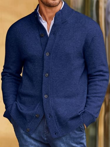 Runcati Mens Cardigan Sweater Stand Collar Casual Button Down Open Front Ribbed Winter Sweaters2