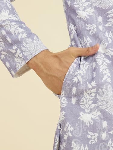 Image of Manyavar Men's Cotton Blend Floral Print Full Sleeves Long Kurta Pyjama Set (2pcs)