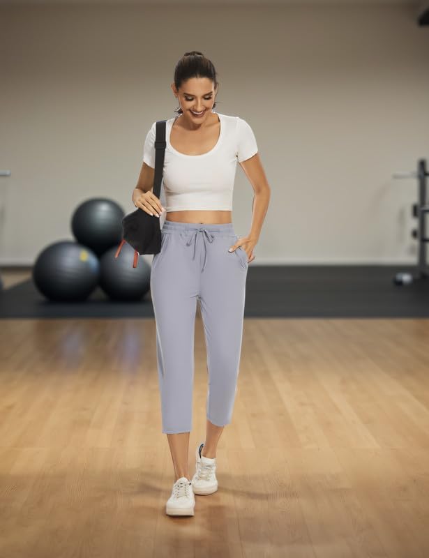 Women Casual Capris 21" with Deep Zipper Pockets Drawstring Comfy Tapered Sweatpants for Golf Athletic Travel Work - Image 3