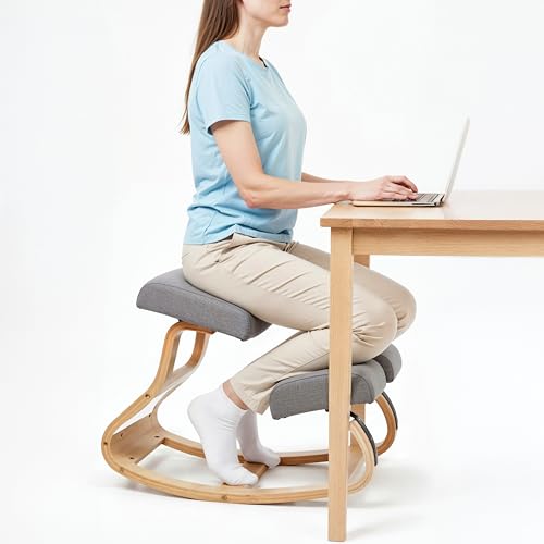 NYPOT Ergonomic Kneeling Chair with 2 Knee Pads - Adjustable Height Rocking Knee Chair for Posture and Back Support for Home and Office - Angled Kneeling Stool, Moonstone Grey