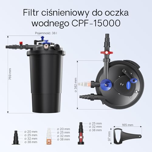 SunSun CPF-15000 zestaw do 30 000 l 18 W UVC NEO6000 pompa wąż filtr do stawu