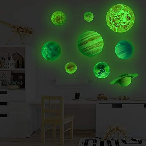 Glow in The Dark Planet Wall Stickers, MOCOLOM Realistic Glowing Solar System Wall Decal, Luminous Fluorescent Shining Space Decoration for Ceiling Kids Girls Boys Bedroom Living Room Nursery