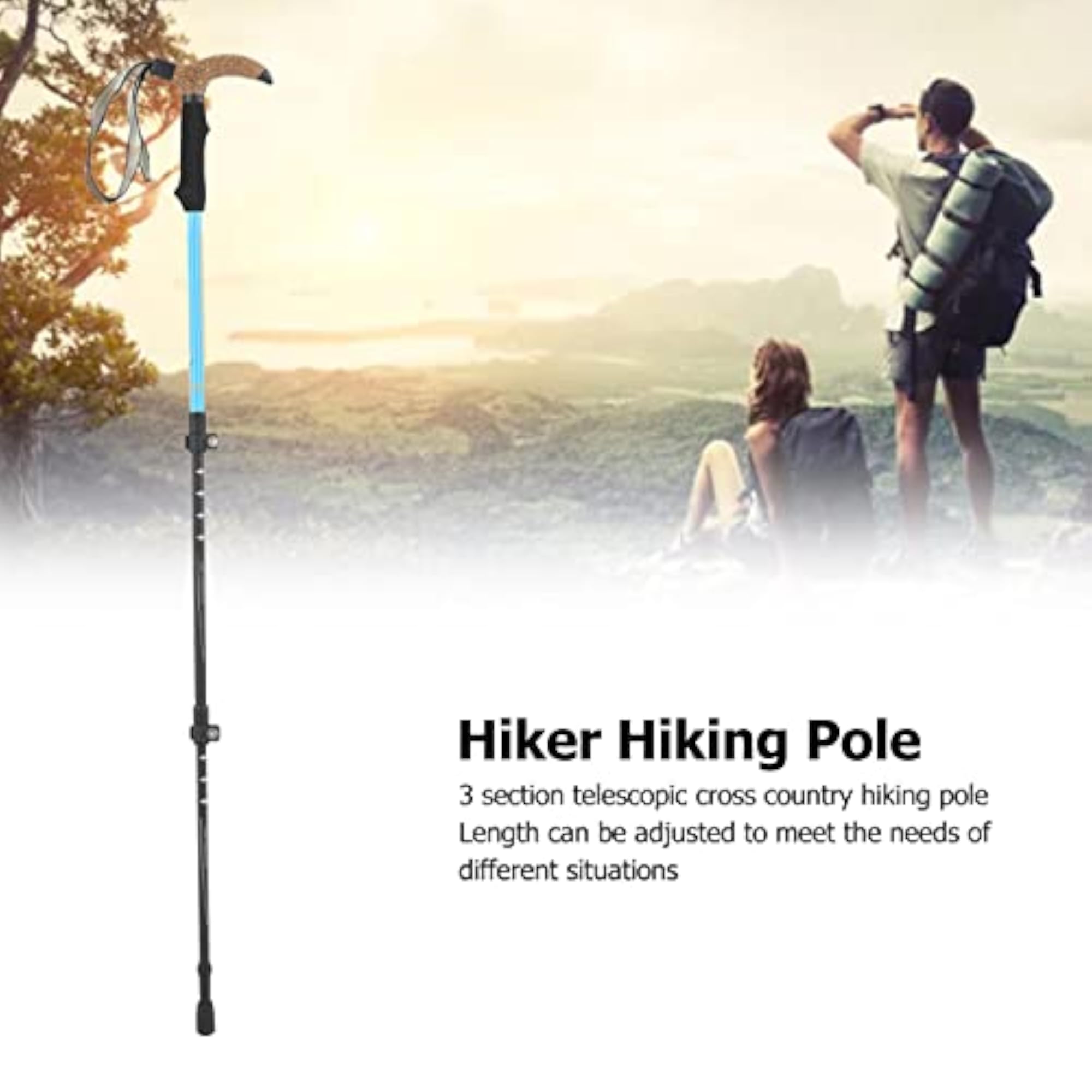 Ergonomic Adjustable Hiking Pole, Sky Blue