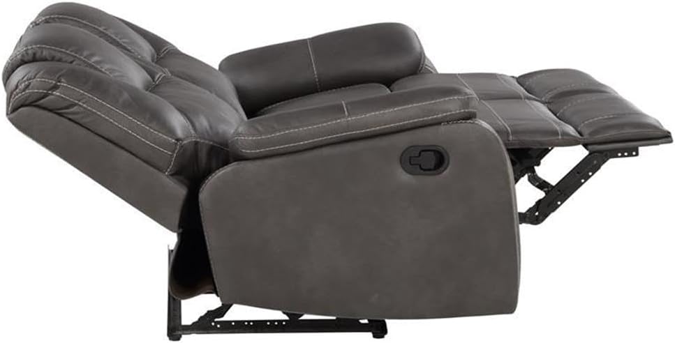 Steve Silver Katrine Charcoal PU Manual Love Seats, Two Built-in Recliners, Luxurious Padded Charcoal Faux-Leather, Baseball Stitching, 62" L x 36" W x 39" H, Grey