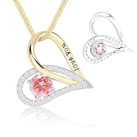 S925 Sterling Silver Two\u2011Tone Gold Heart Pendant Necklace | 18\u2033+2\u2033 Adjustable Necklace for Women with Bonus S925 Silver Two\u2011Tone Chain (Pink Aurora)