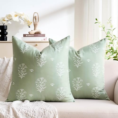 Housse Coussin Canapé Vert Sauge 40 x 40 Housses de Coussin Velours Décoratif Moderne Plantes...