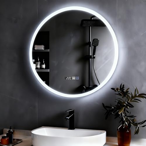 YOURLITE Badspiegel mit Beleuchtung Rund 60cm, LED Spiegel mit Beleuchtung,...