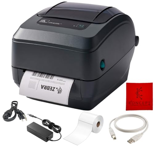 GK420T Zebra Thermal Transfer Monochrome Desktop Printer for Labels, Receipts, Barcodes, Tags, and Wrist Bands - with USB, Ethernet Port Connectivity & Microfiber Cleaning Cloth