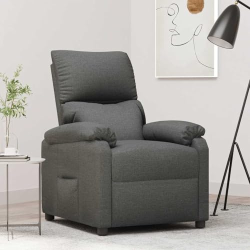 Tonture Sillón de relax de tela gris oscuro, ajustable manualmente con 3 posiciones, cómodo sillón tapizado para salón y dormitorio, estructura de metal de madera duradera, capacidad de carga de 110