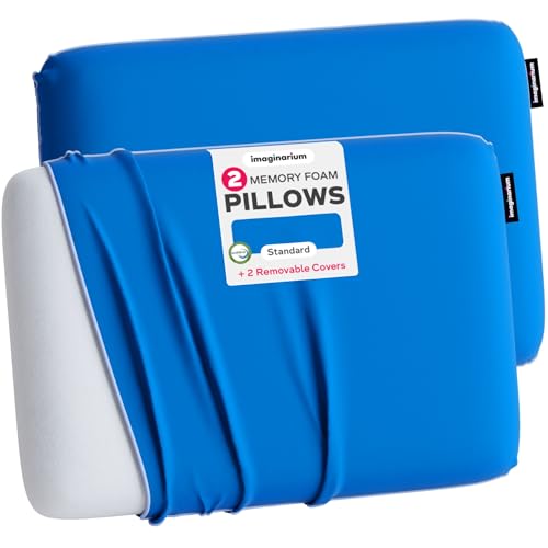 Imaginarium 2 Pack Memory Foam Pillows for Bed 16 x 24 Standard Fun Decorative Colorful Pillow for Sleeping Back Stomach & Side Sleepers 2 Cooling Covers (Navy Blue)