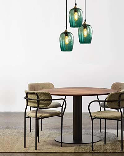 Ariamotion 3 Lights Chandelier Glass Cluster Pendant Lights Kitchen Island Modern Fir Green Teardrop Seeded Bubbles Ceiling Hanging Light Fixtures Dining Room Table Shade Lamp 7 "H 5" D #TOP4