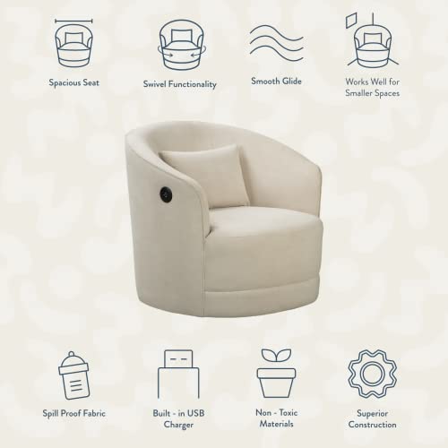 Nurture& The Swivel Premium Glider Swivel Chair for Nursery or Living Room with Built-in USB Charger and Stain-Resistant Performance Fabric (Ivory) - Thumbnail 5