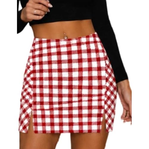 Rapbin Women High Waist Slit Bodycon Mini Skirt with Built-in Shorts