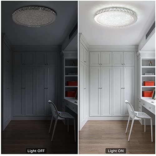 Krychiler Crystal Ceiling Light Moden Round Led Flush Mount Light Fixture 16.5" Crystal Chandelier Close To Ceiling Light For Living Room Kitchen Island Bedroom Foyer Bathroom (16.5In) #TOP3