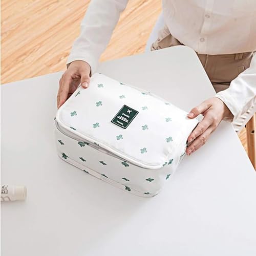 Image of Travel Toiletry Bag with Hanging Hook, Waterproof Cosmetic Organizer Pouch, Foldable Makeup Storage Case with Mesh & Transparent Compartments, Portable Travel Accessories Bag (White White)
