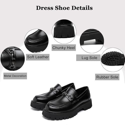 Mens Leather Platform Chunky Slip On Horsebit Loafers Classic Round Toe Non-Slip Lug Sole Business Casual Work Dress Shoes for Formal Party Wedding Office2
