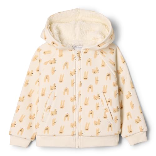 Amazon Essentials Unisex Babies' French Terry Zip Hoodie Sweatshirt, Ivory Taupe Rabbits, Newborn