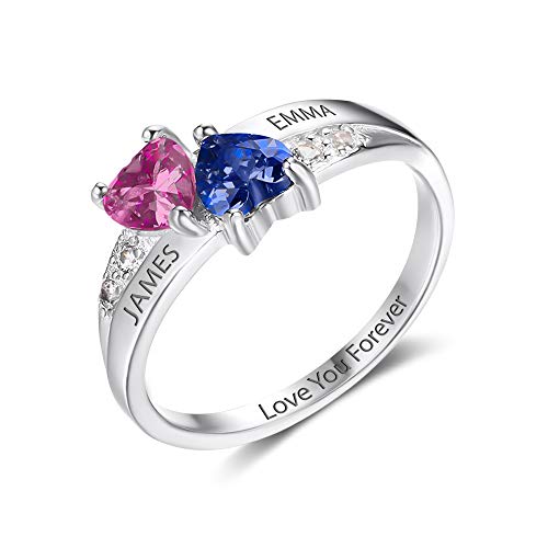 Glamcarat Sterling Silver Mothers Ring With 2 Heart Birthstones, Personalized Customized Engraved Jewelry For Women (7) #TOP12