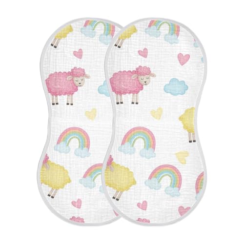 MCHIVER Sheep Rainbow Hearts Baby Burp Cloths Cotton Washcloths Super Soft Absorbent Burping Rags for Baby Boys Girl Burpy Cloth Bib 1 Pack2
