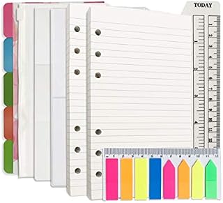 Lined Refill Paper Kit for Filofax Personal Size Planner/Binder, 100 Ruled Sheets, 5 Dividers + 3 PVC Pockets + 160 Colored Index Tabs + 1 Quick Page Finder, 9.5x17.1cm