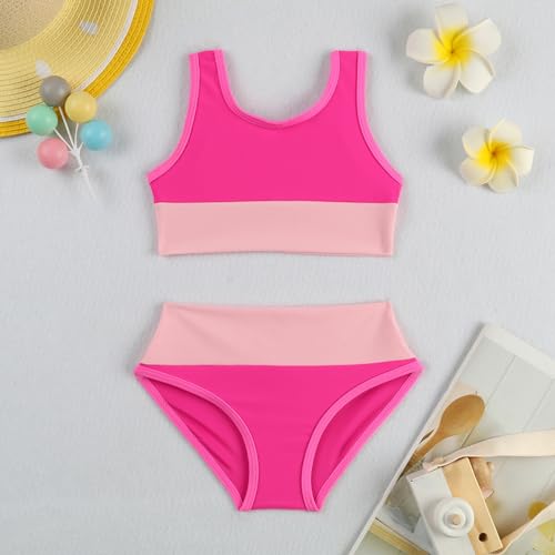 Image of Toddler Girls Swimsuit Casual Swimwear Kids Two Piece Color Block Bathing Suits Beach Bikini Set