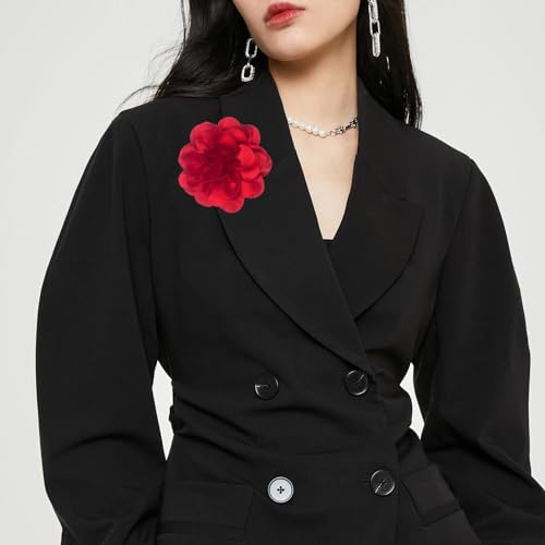 Image of Dainty Fabric Rose & Camellia Flower Oversized Brooch Pins & Hair Clip - Large Lapel Pin, 4.3in /7.5in
