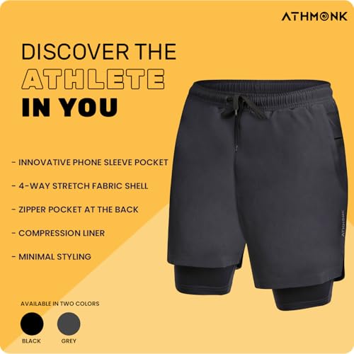 Image of 2in1 Hybrid Workout Shorts for Men and Women - Active Wear Running Shorts Tights for Sports Gym - Hidden Mobile Pocket & Zipper Back Pocket - with Double Inner Compression Liner